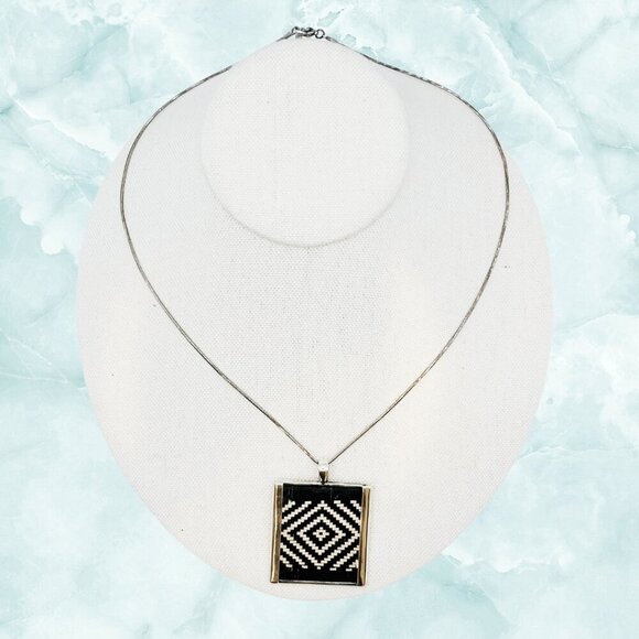 Sterling Silver Square Tapestry Pendant on Sterling Box Chain - Picture 2 of 5